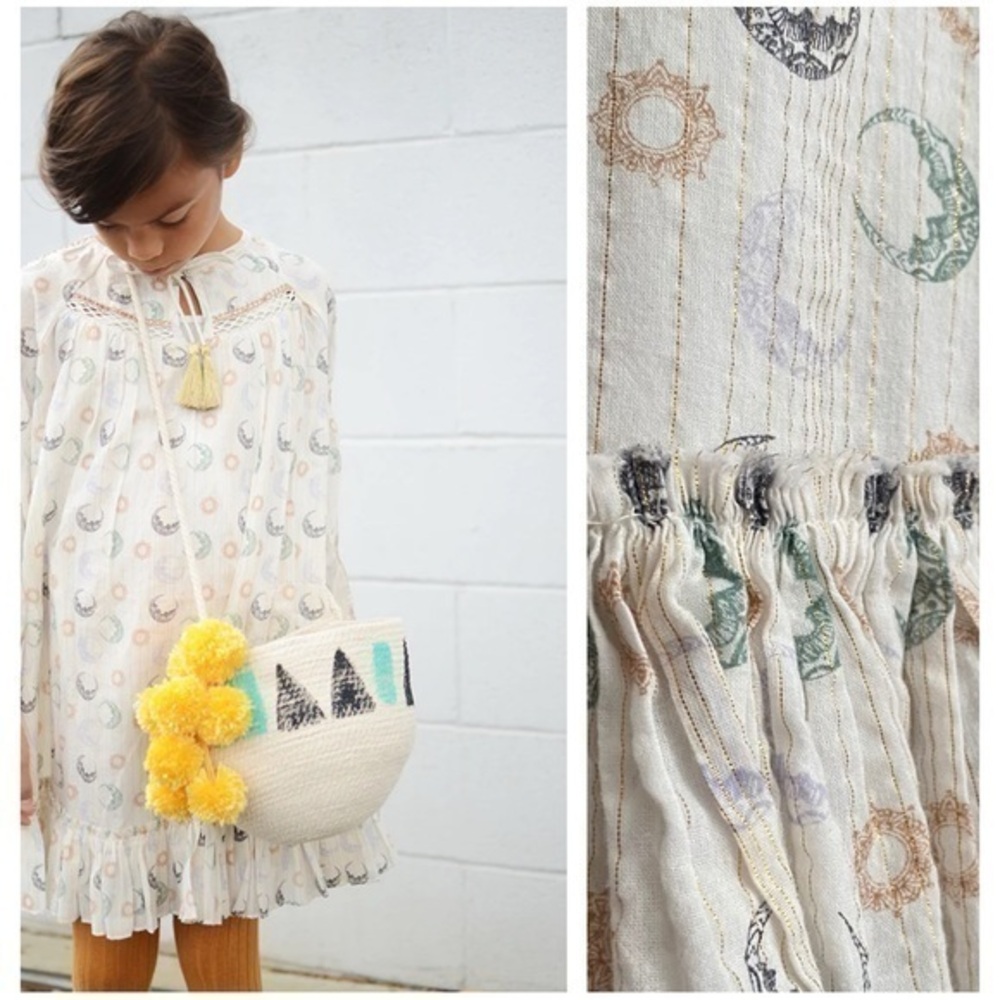 Velveteen Moon Star Print Frankie Embellished Boho Dress 2t